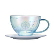 Starbucks Blue Glass Cup Cherry Blossom 2022 Ceramic Saucer 237ml