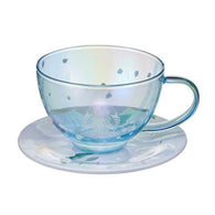 Starbucks Blue Glass Cup Cherry Blossom 2022 Ceramic Saucer 237ml